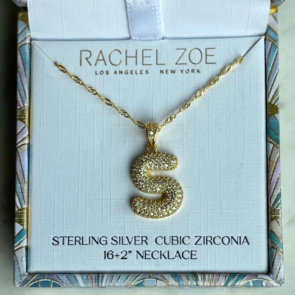 Rachel Zoe "S" initial 16 + 2" necklace New in Box